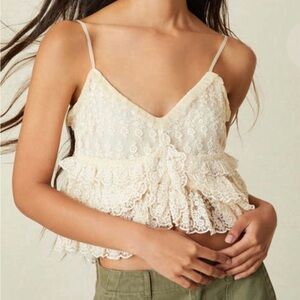 LoveShackFancy Abbot Lace Top Cream